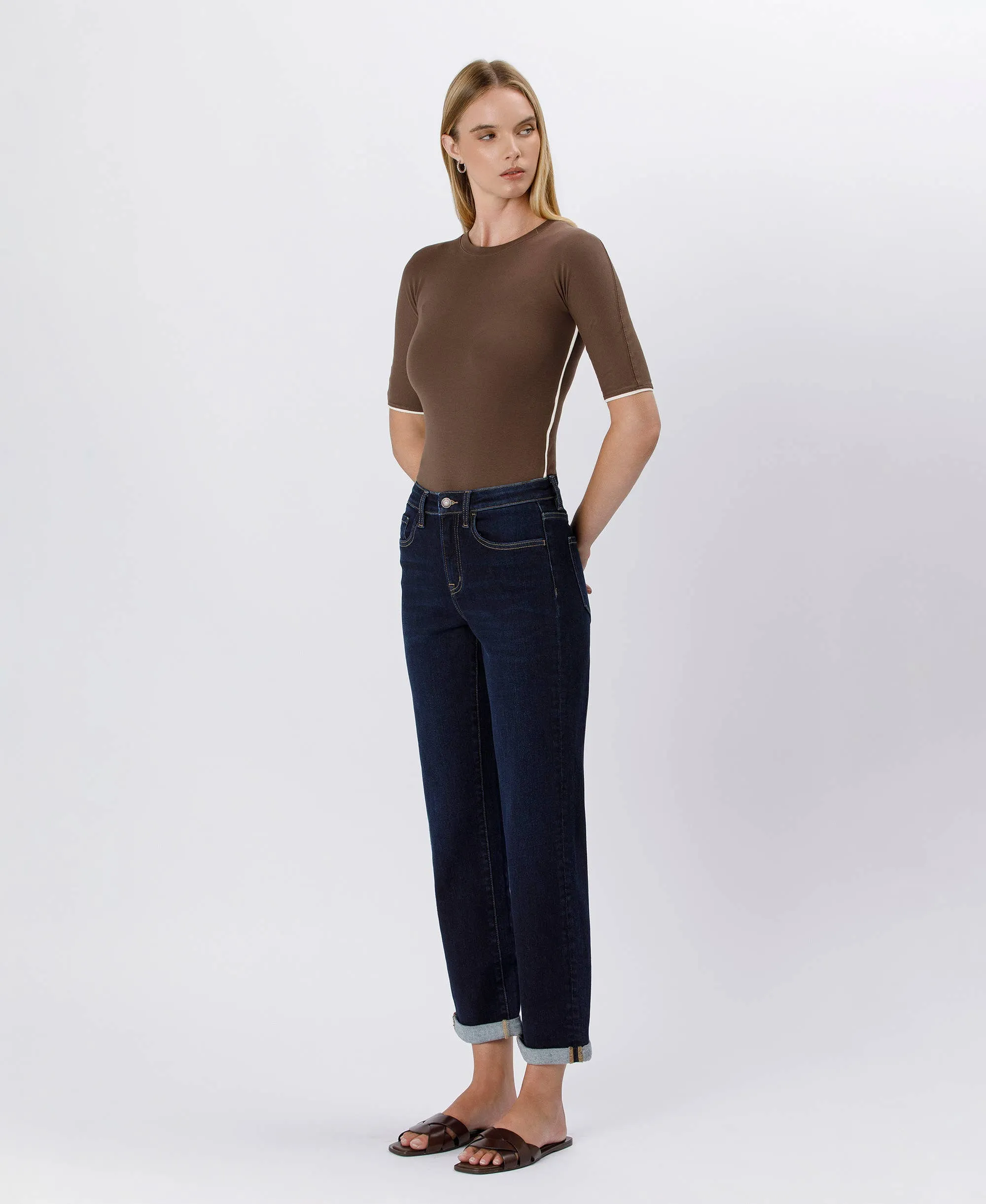 High Rise Cuffed Crop Straight