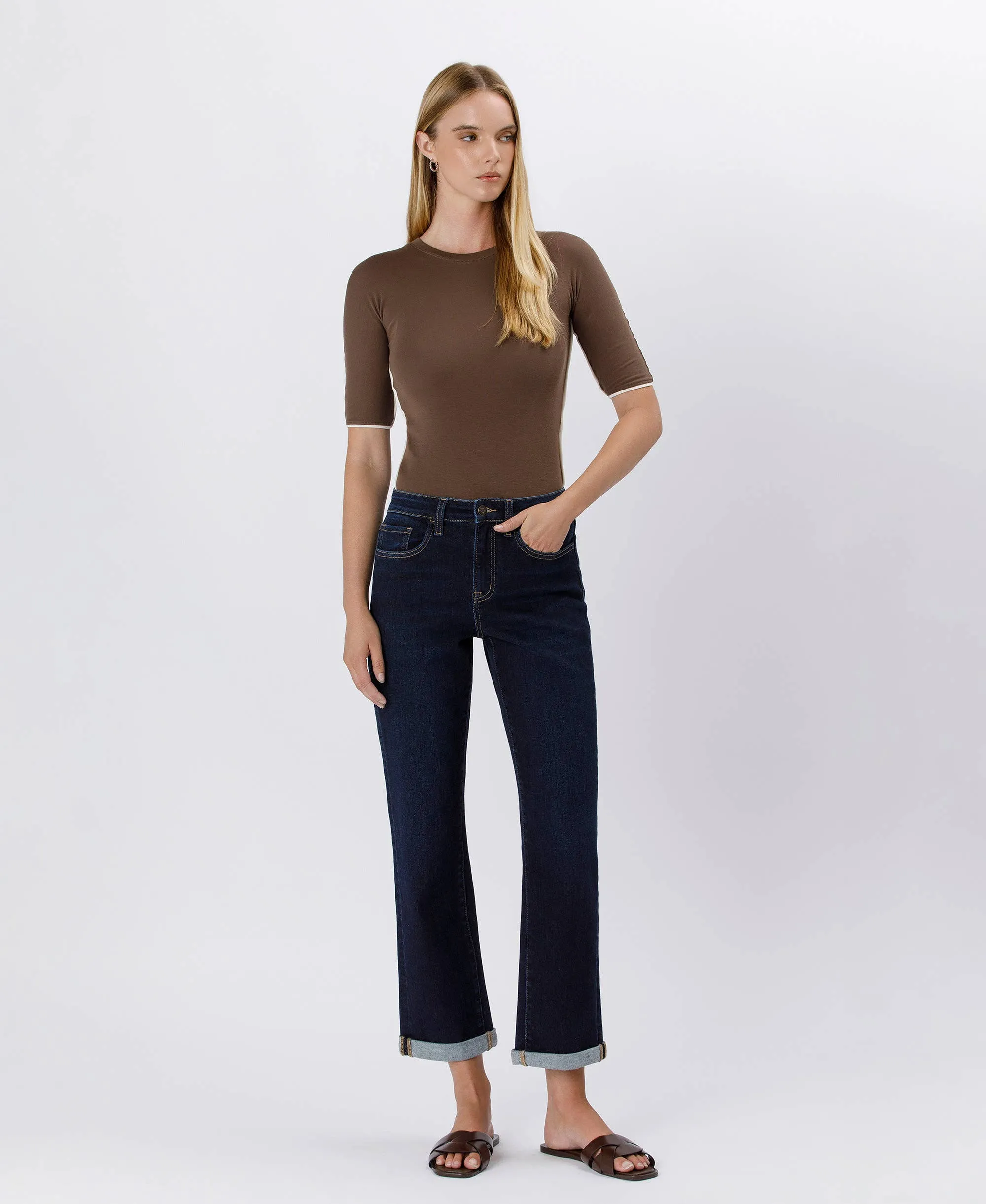 High Rise Cuffed Crop Straight