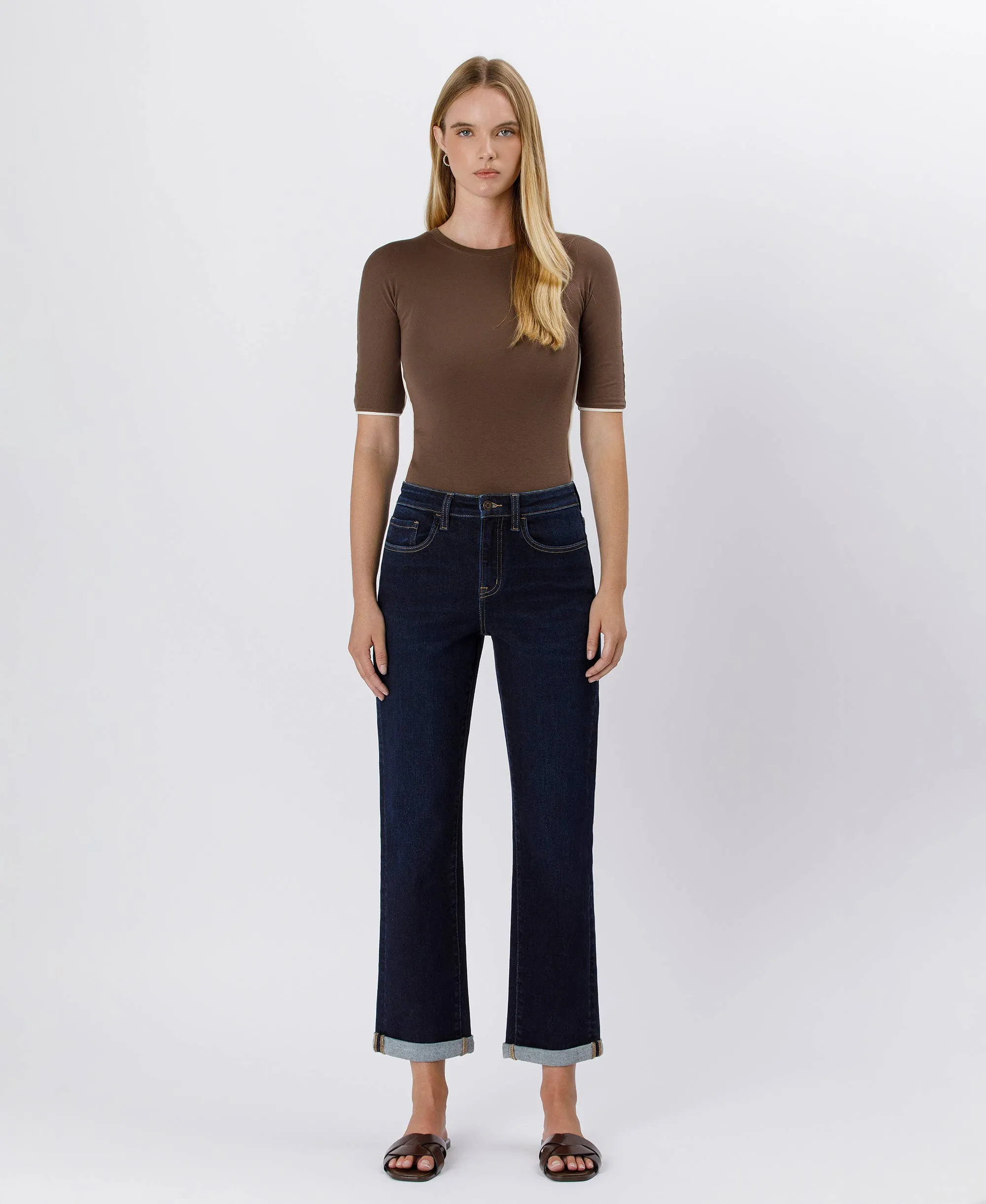 High Rise Cuffed Crop Straight