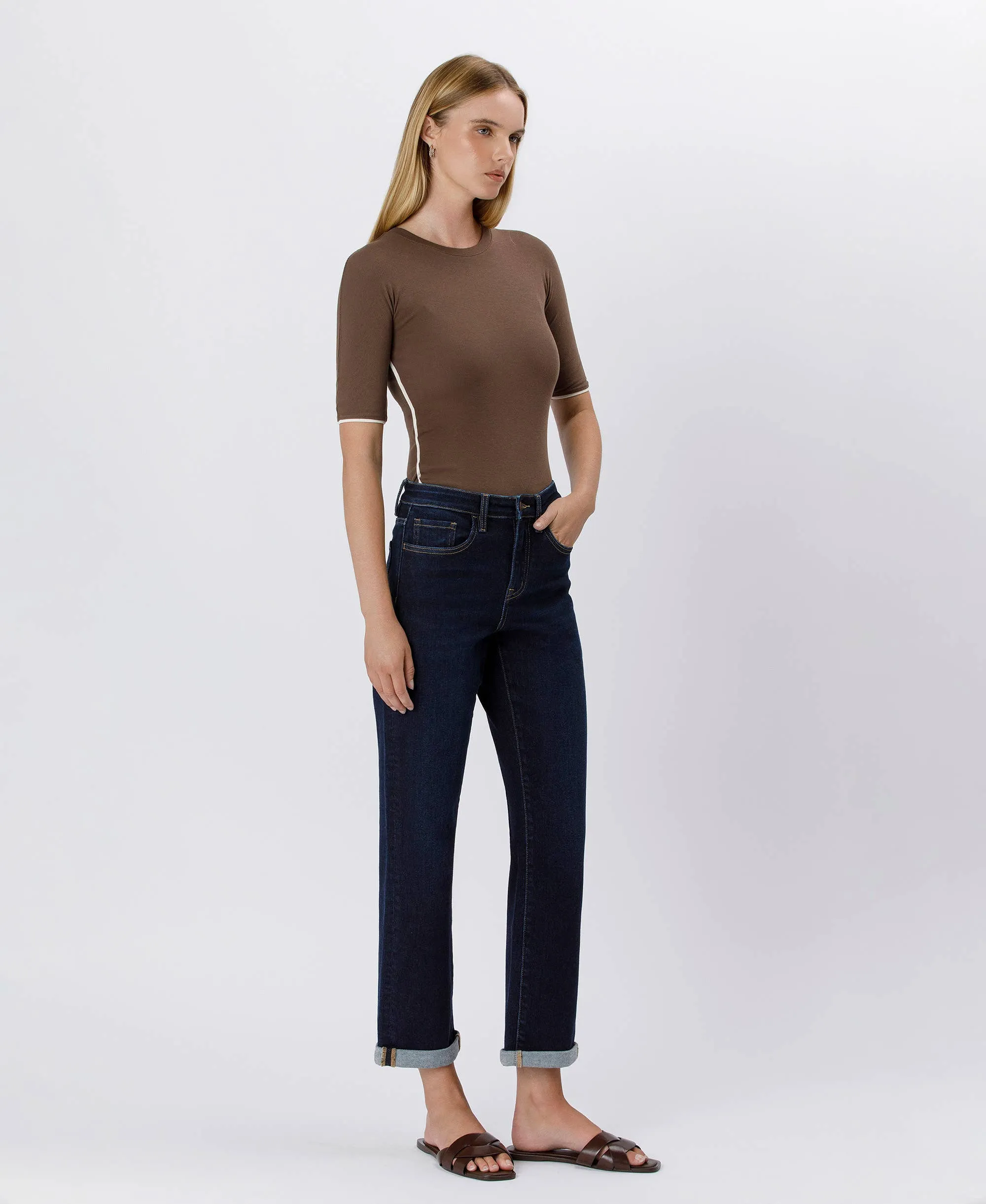 High Rise Cuffed Crop Straight