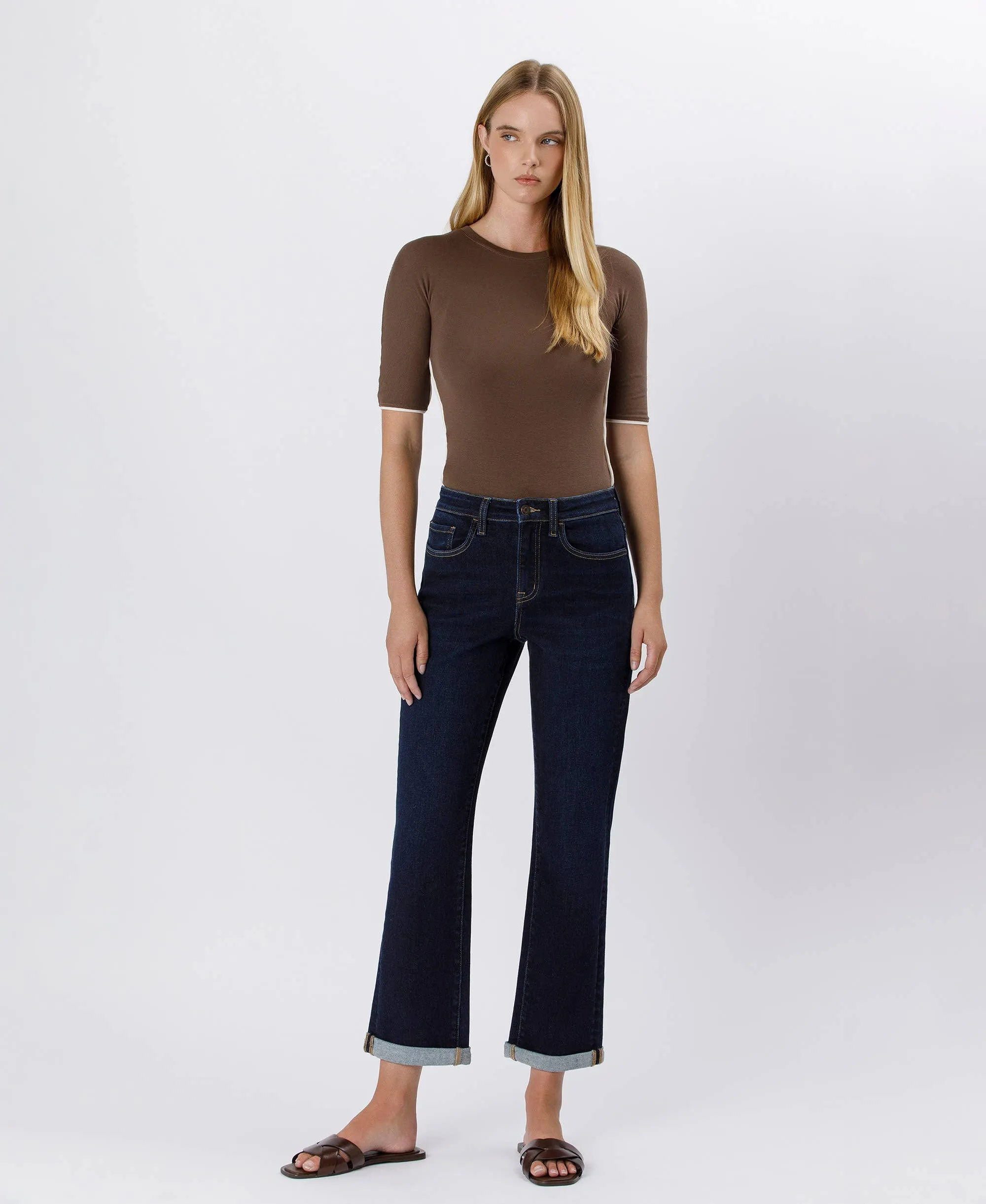 High Rise Cuffed Crop Straight