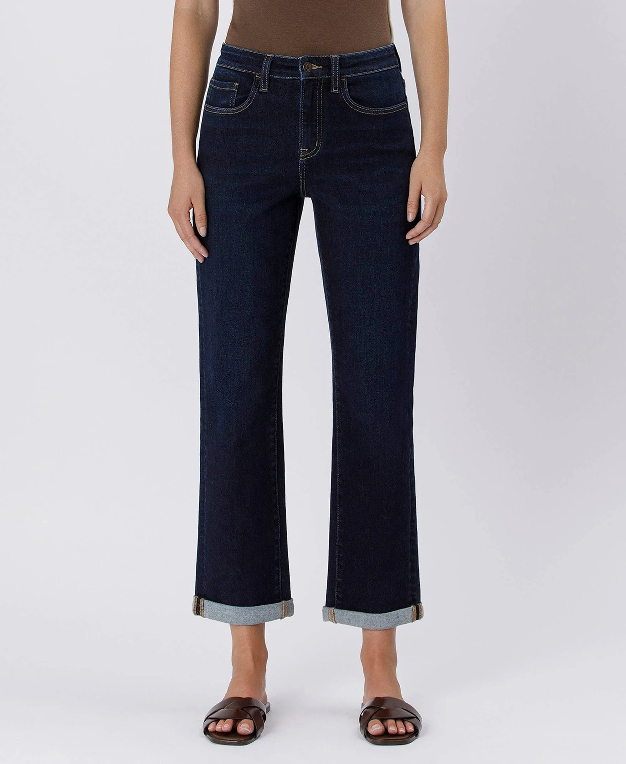 High Rise Cuffed Crop Straight