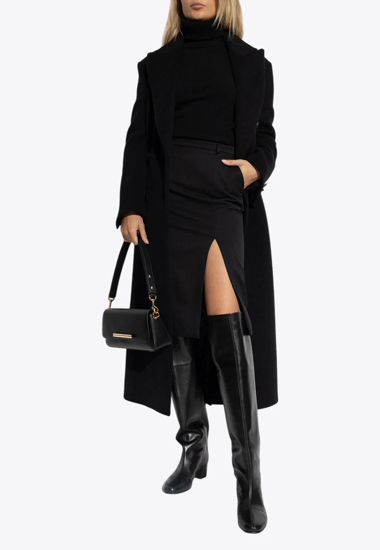 High-Rise Wool Skirt with Slit