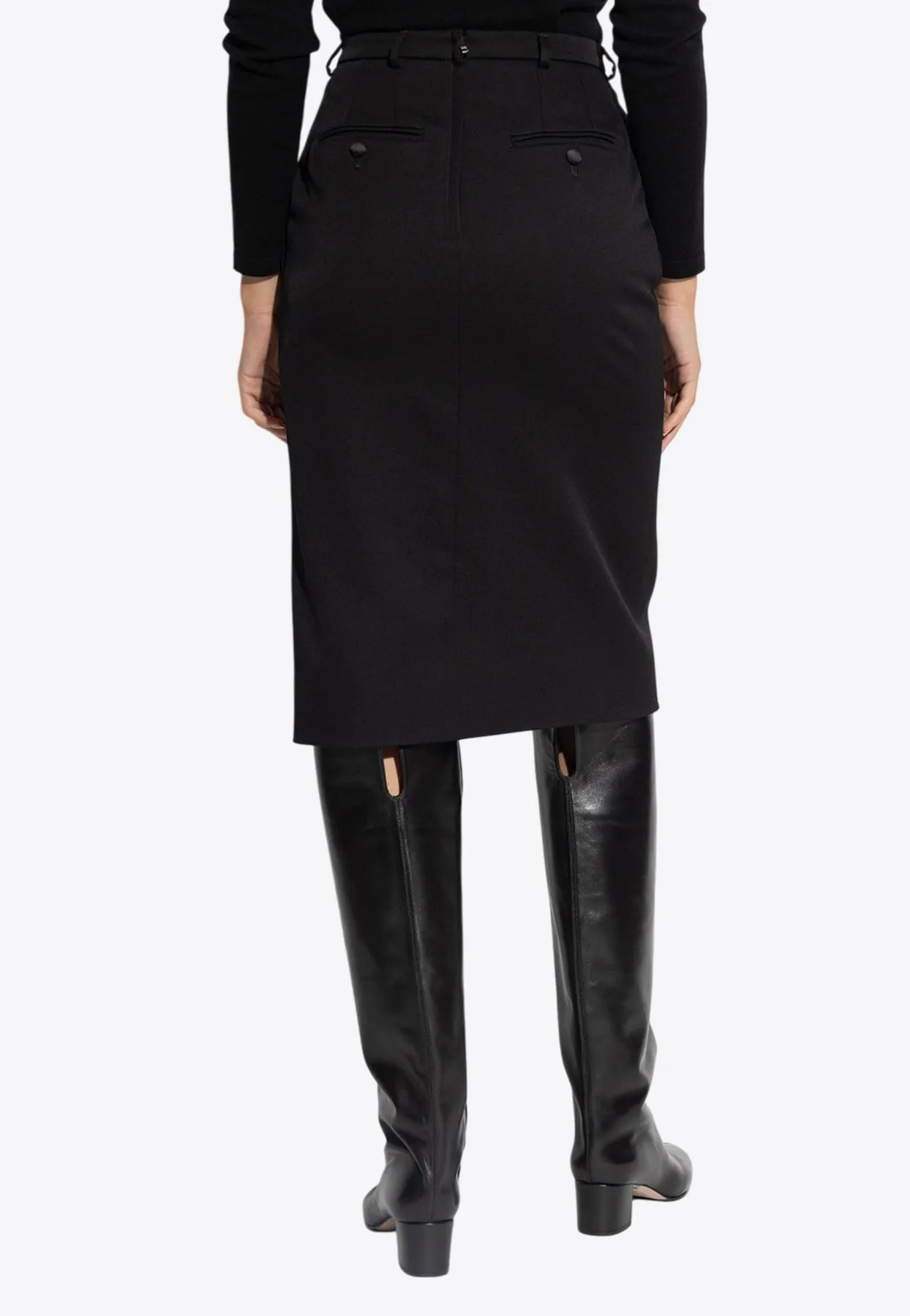 High-Rise Wool Skirt with Slit