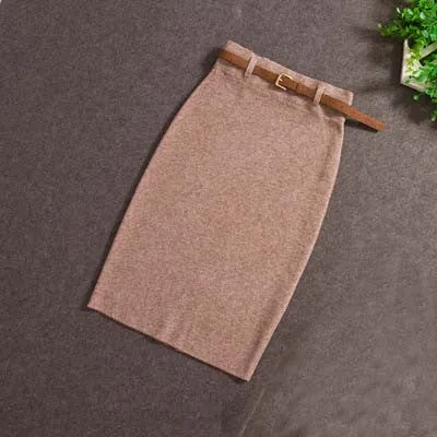 High Skirts Casual Women High Waist Knee-length Knitted Pencil Skirt Elegant Slim Midi Skirts