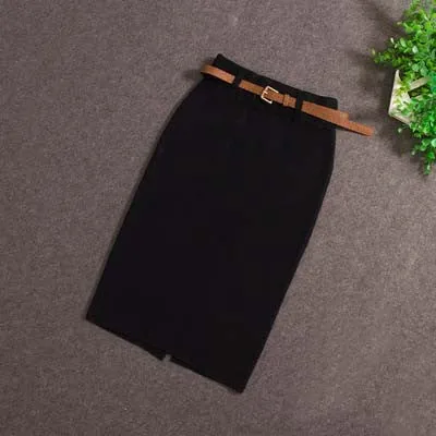 High Skirts Casual Women High Waist Knee-length Knitted Pencil Skirt Elegant Slim Midi Skirts