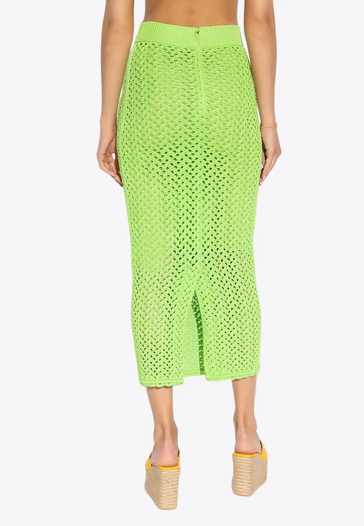 High-Waist Crochet Knit Midi Skirt