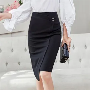 High Waist Side Buckle Beaded Flapped Midi Skirts