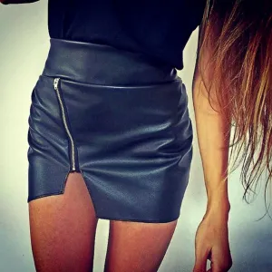 HimanJie Fashion Tight Women Bodycon Skirt PU Leather Mini Short Skirt Black Pencil Skirts plus size Women saias femininas
