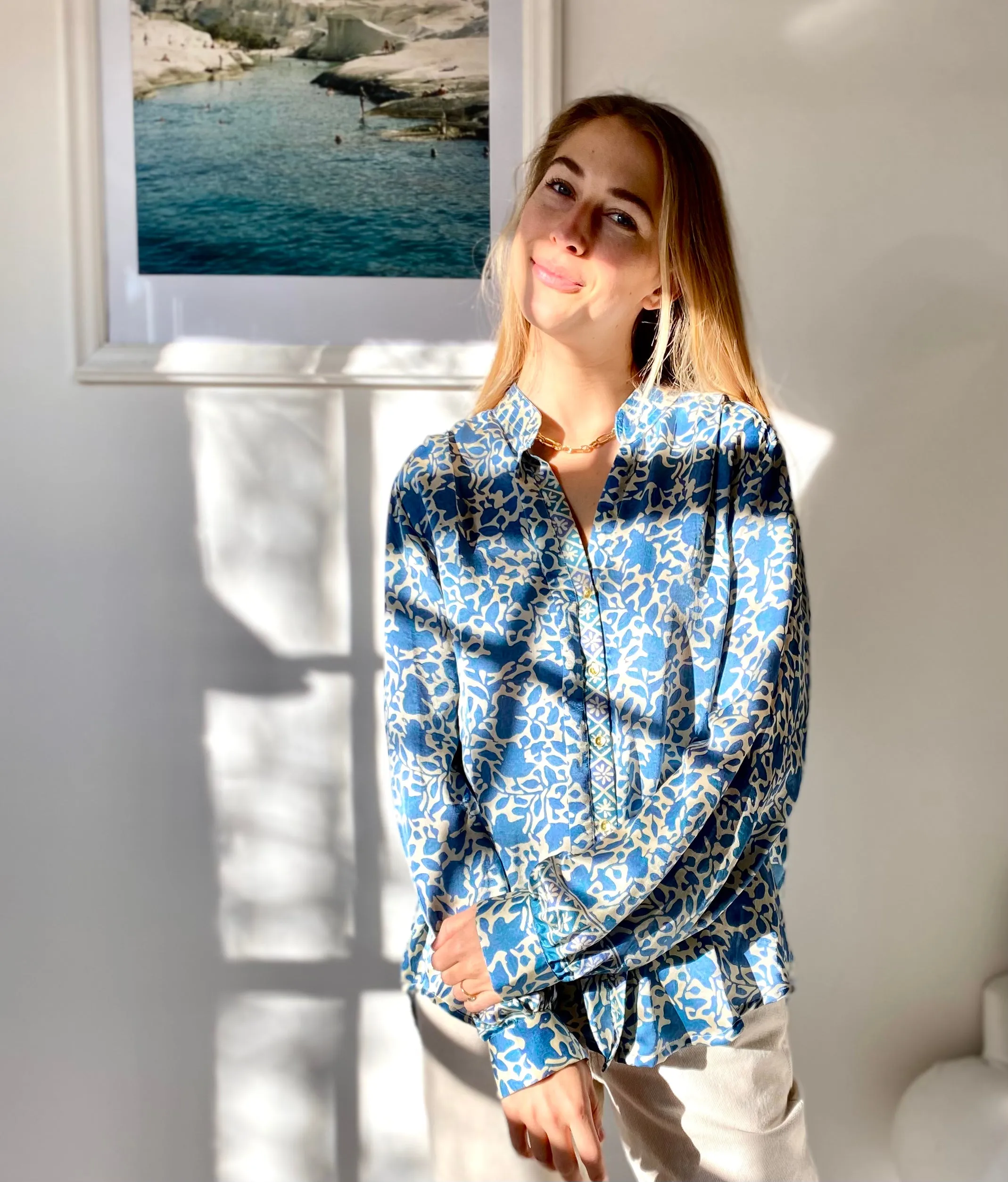HOTEL The Fleurs Silk Blouse in Sea