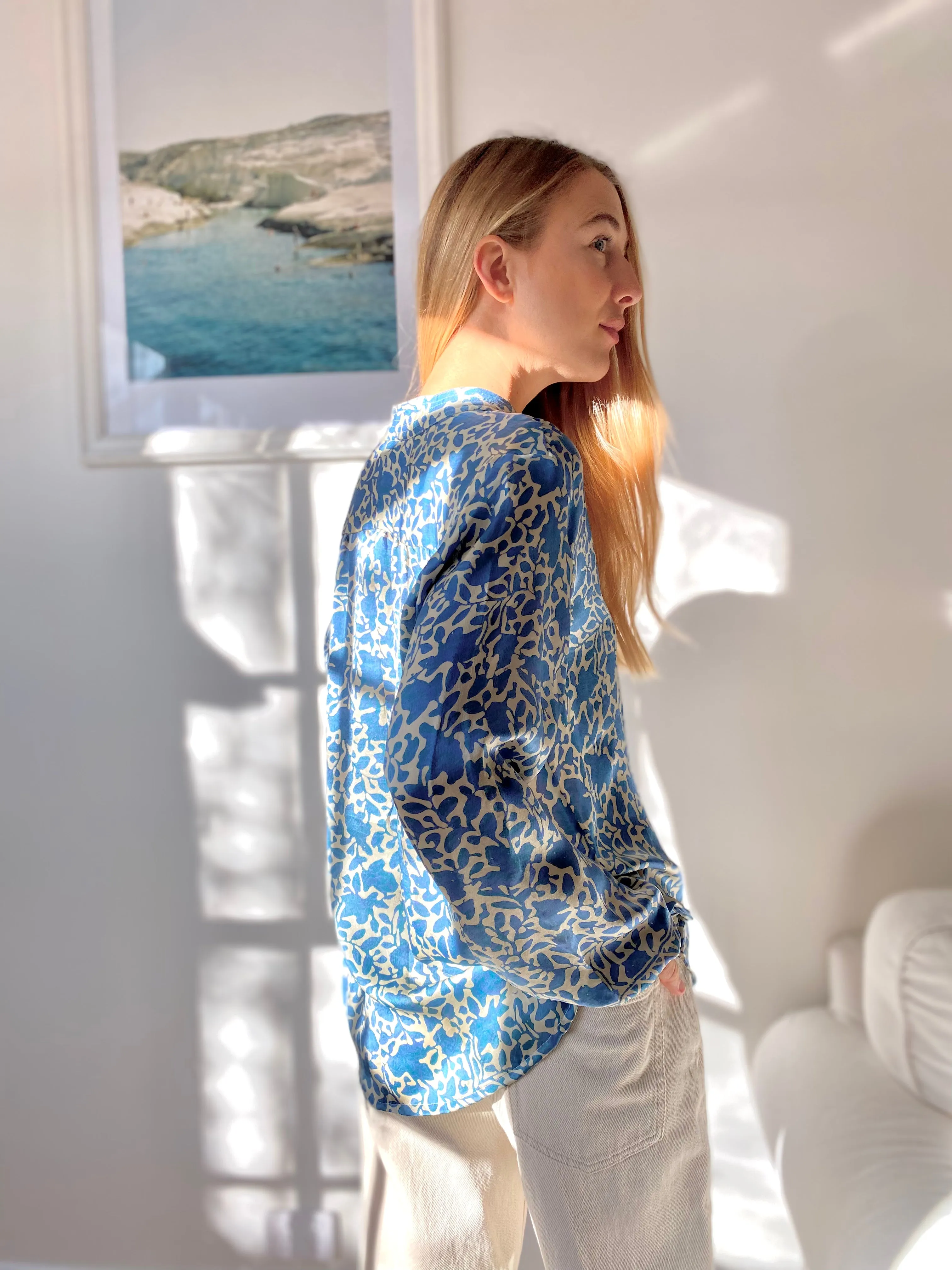 HOTEL The Fleurs Silk Blouse in Sea