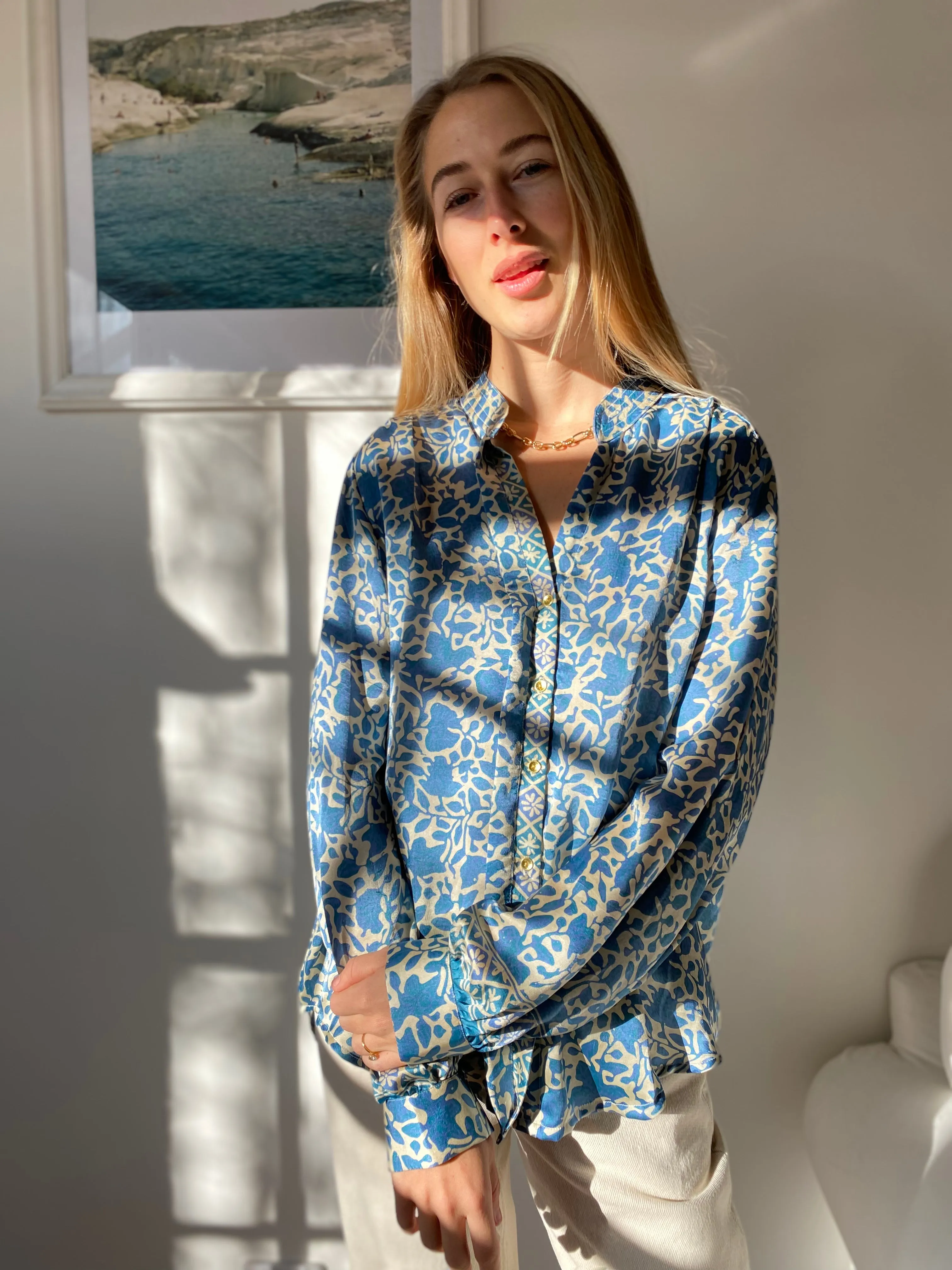 HOTEL The Fleurs Silk Blouse in Sea