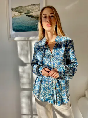 HOTEL The Fleurs Silk Blouse in Sea