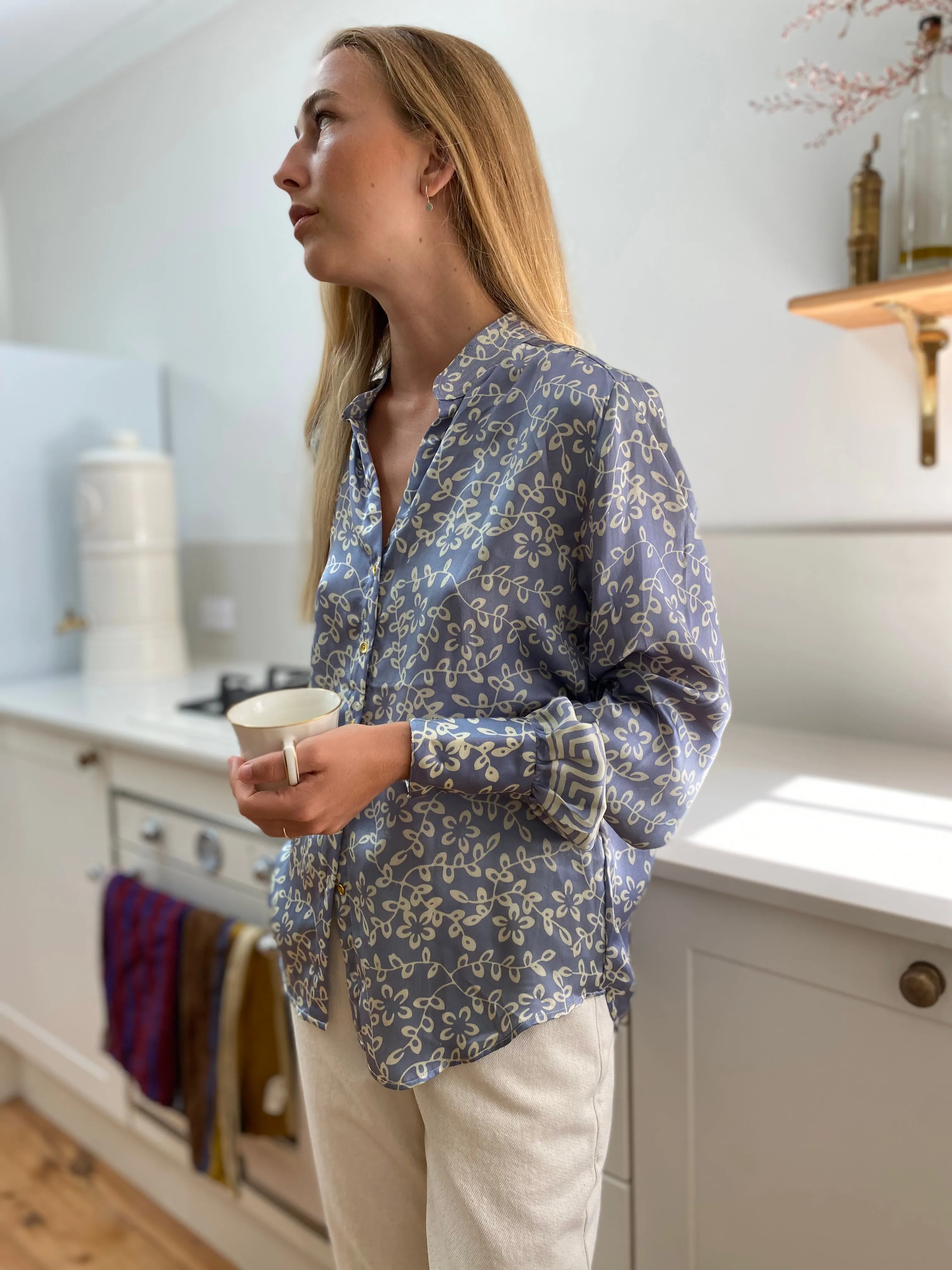 HOTEL The Fleurs Silk Blouse in Soft Blue