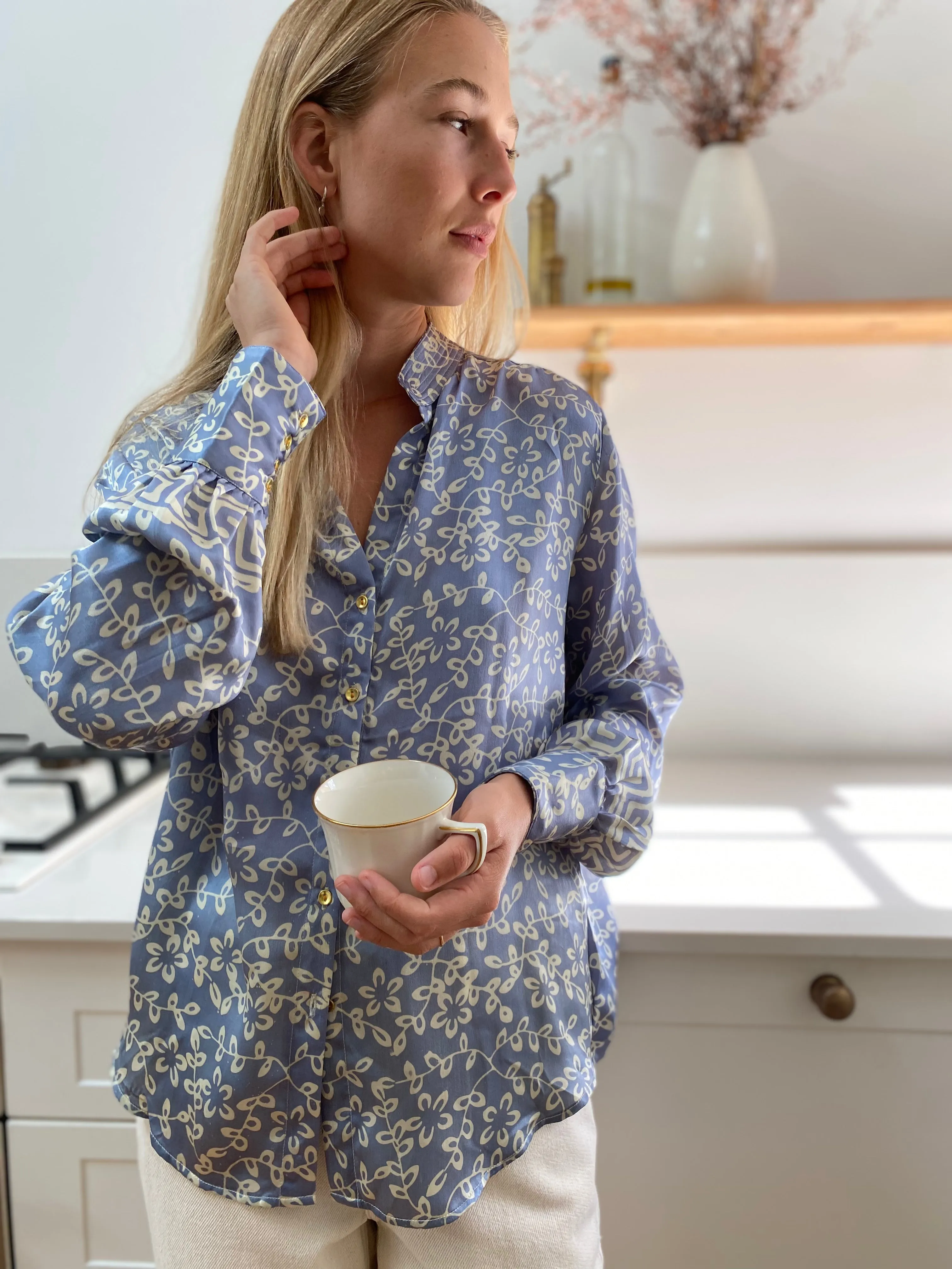 HOTEL The Fleurs Silk Blouse in Soft Blue