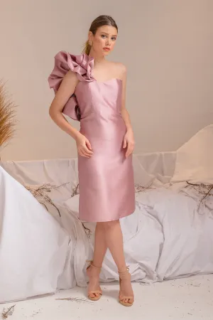 I DO BY ZOO CATALONIA Sweetheart Cut Midi with Oversize Ruffle on Shoulder  (Old Rose Gazar)