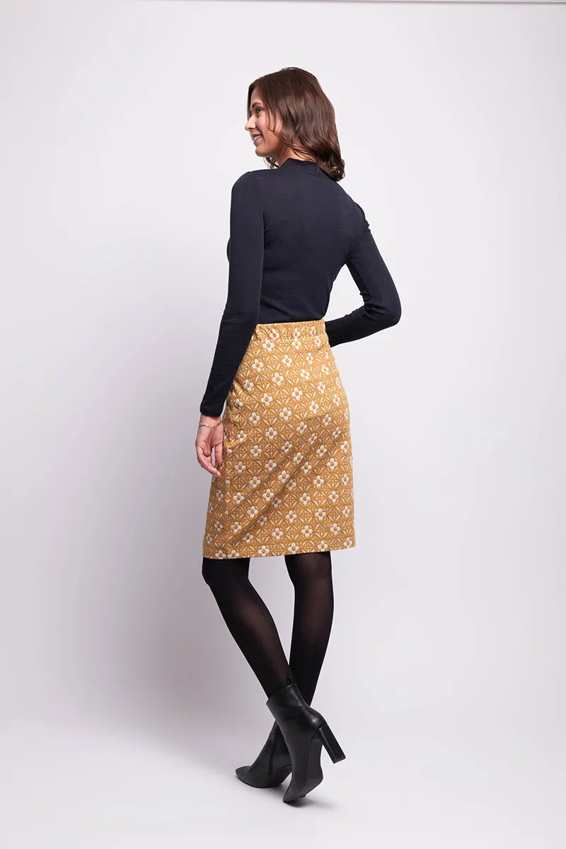 Jacquard Knit Skirt in Mustard Floral