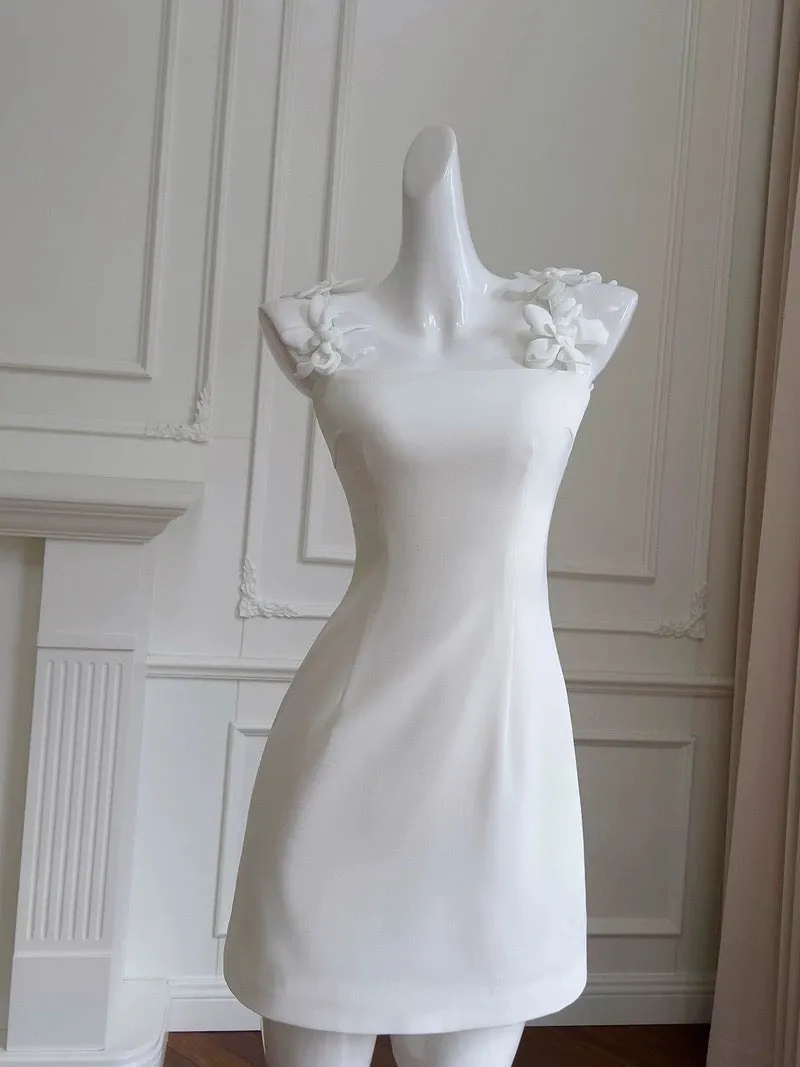 JazzHer Cute Sheath Spaghetti Straps Short White Homecoming Dresses Cocktail Dress (PRE-ORDER)