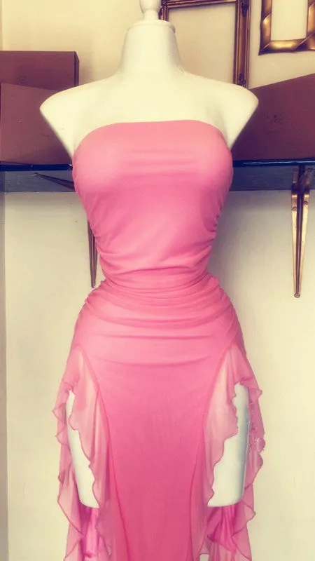 JazzHer Cute Sheath Strapless Pink Short Ruffles Homecoming Dresses (PRE-ORDER)