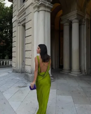 JazzHer Modest Sheath Spaghetti Straps Green Backless Long Prom Dresses Evening Dress (PRE-ORDER)