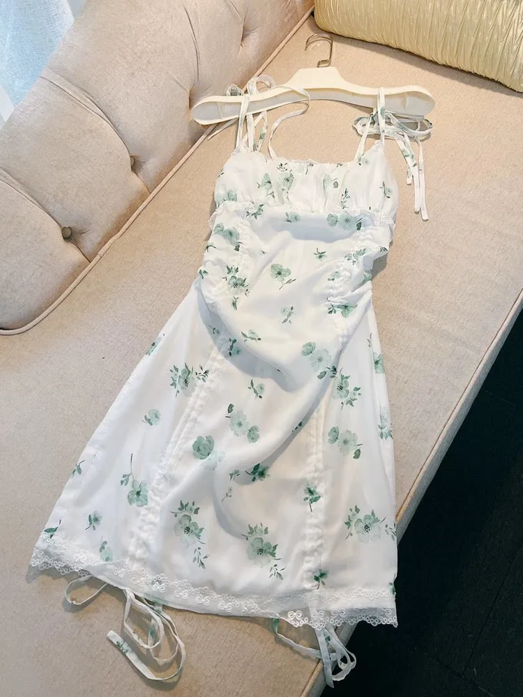 JazzHer Modest Sheath Straps Floral Green Short Homecoming Dresses Satin Birthday Outfits (PRE-ORDER)
