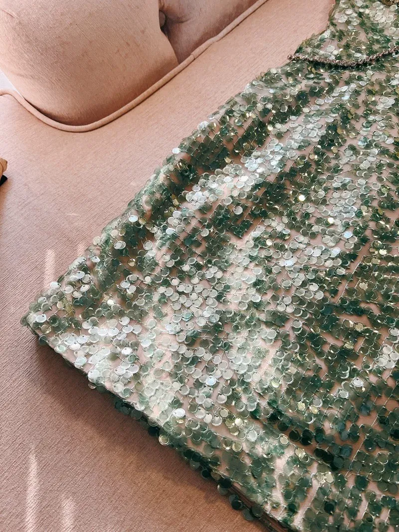 JazzHer Modest Sheath Straps Sequin Green Short Homecoming Dresses Birthday Outfits With Beads (PRE-ORDER)