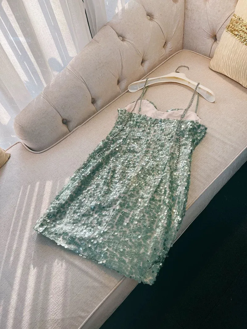 JazzHer Modest Sheath Straps Sequin Green Short Homecoming Dresses Birthday Outfits With Beads (PRE-ORDER)