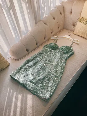 JazzHer Modest Sheath Straps Sequin Green Short Homecoming Dresses Birthday Outfits With Beads (PRE-ORDER)