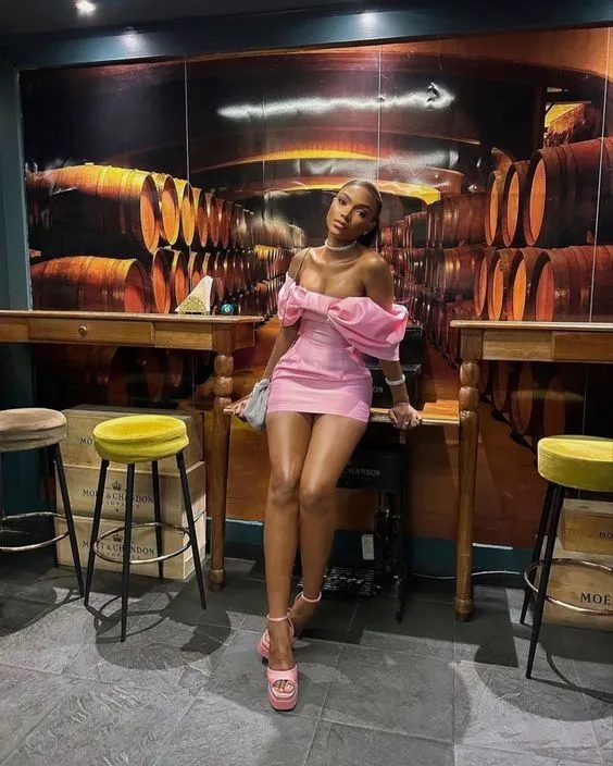 JazzHer Off The Shoulder Pink Homecoming Dresses Bowknot Short Hoco Dress (PRE-ORDER)