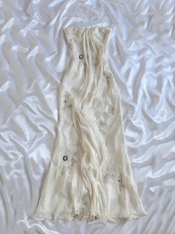JazzHer Pretty Sheath Halter Sleeveless Ivory Chiffon Prom Dresses Long Evening Dress (PRE-ORDER)