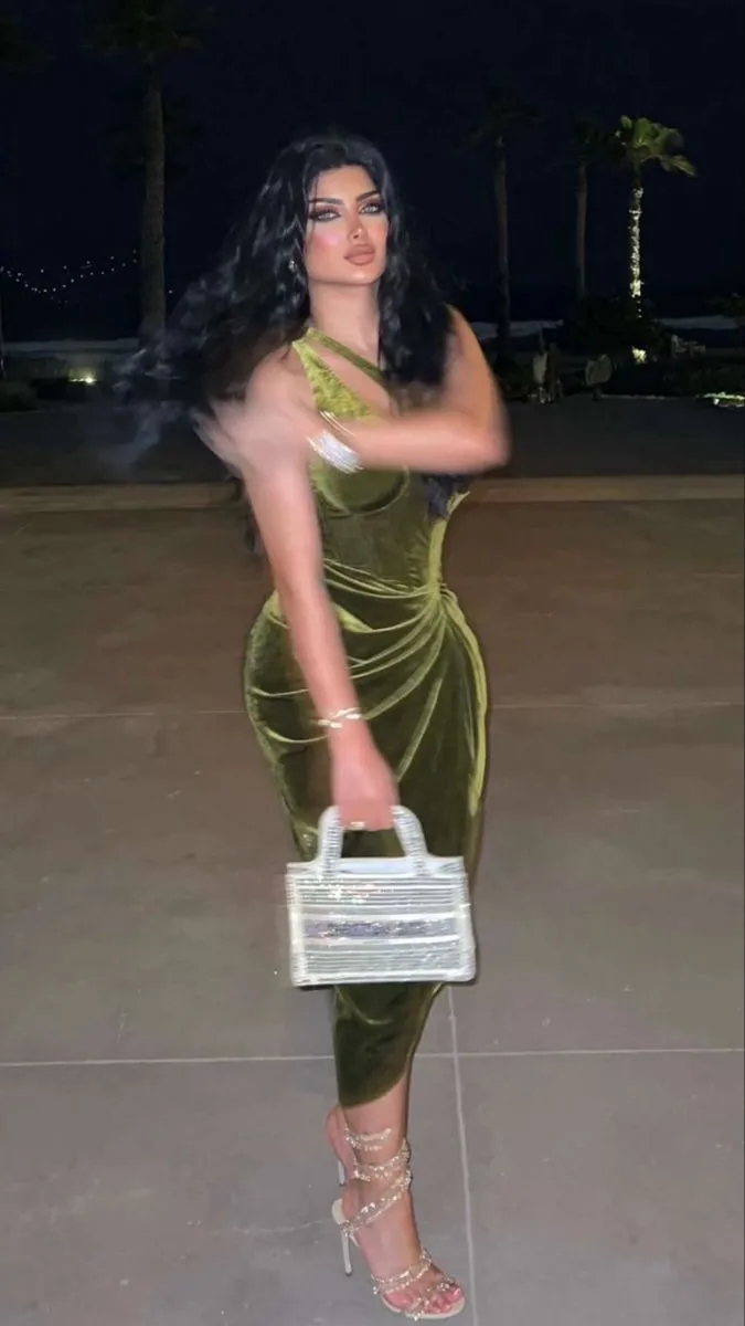 JazzHer Pretty Sheath One Shoulder Green Velvet Slit Tea Length Evening Dress Prom Dresses (PRE-ORDER)