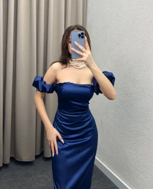 JazzHer Sexy Sheath Off The Shoulder Royal Blue Long Satin Prom Dresses Party Dress (PRE-ORDER)