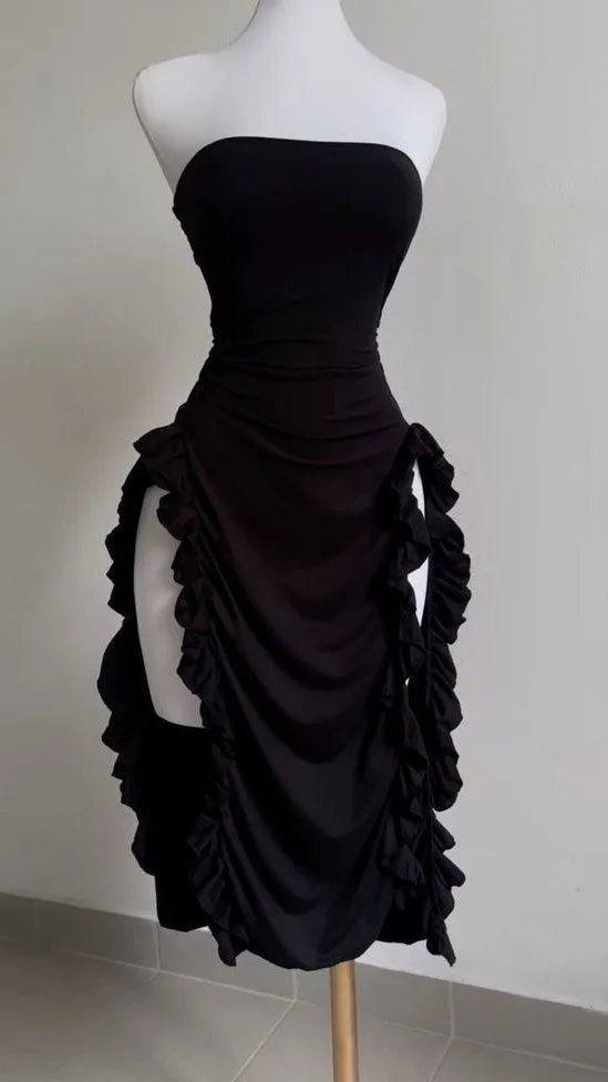 JazzHer Sexy Sheath Strapless Black Homecoming Dresses Short Birthday Outfits (PRE-ORDER)