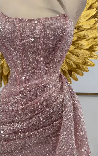 JazzHer Sexy Sheath Strapless Pink Sequin Homecoming Dresses Short Birthday Outfits (PRE-ORDER)