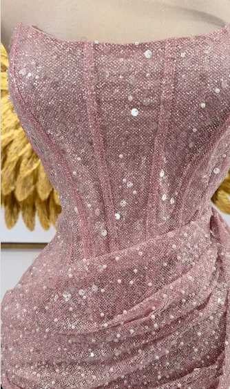 JazzHer Sexy Sheath Strapless Pink Sequin Homecoming Dresses Short Birthday Outfits (PRE-ORDER)