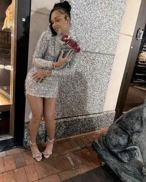 JazzHer Sheath th Birthday Outfits Hoco Dress Silver Long Sleeves Short Homecoming Dresses (PRE-ORDER)
