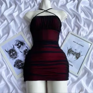 JazzHer Simple Sheath Halter Black Burgundy Homecoming Dresses Short Cocktail Dress With Ruffles (PRE-ORDER)