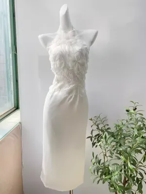 JazzHer Simple Sheath High Neckline Lace Birthday Dress White Homecoming Dresses (PRE-ORDER)