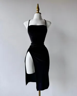 JazzHer Simple Sheath Spaghetti Straps Black Slit Homecoming Dresses (PRE-ORDER)