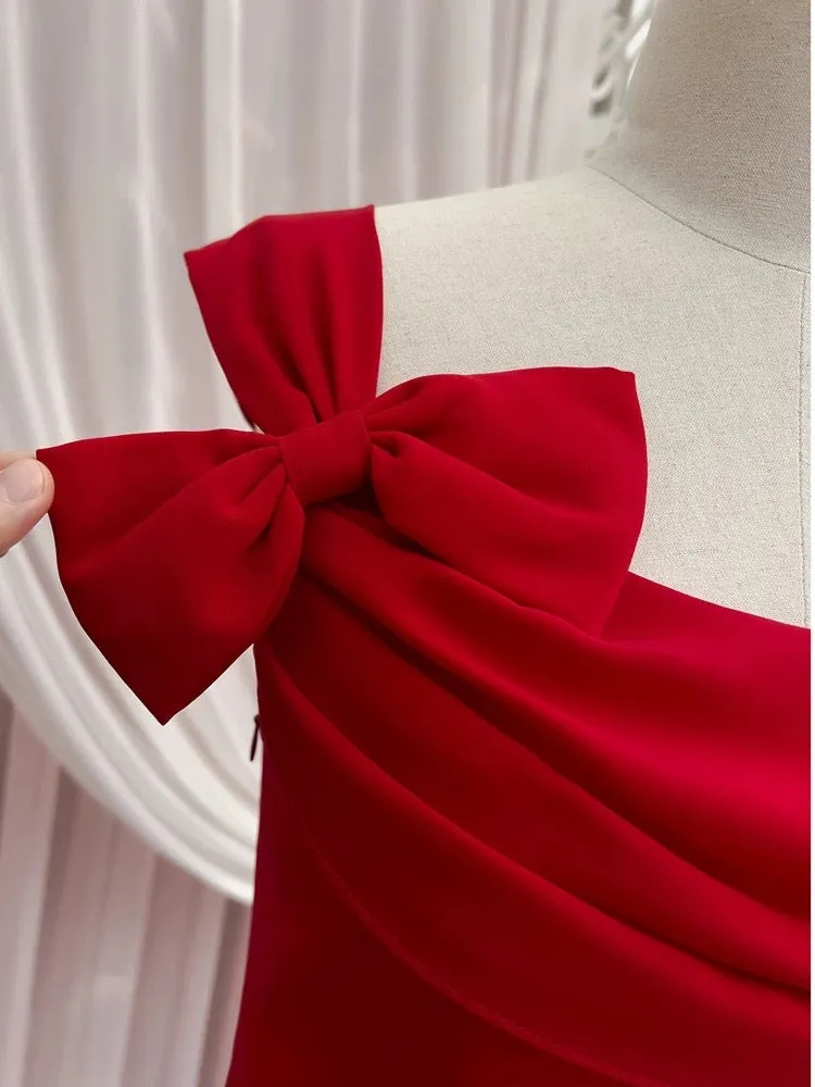 JazzHer Simple Sheath Spaghetti Straps Chiffon Short Red Homecoming Dresses Birthday Outfit (PRE-ORDER)