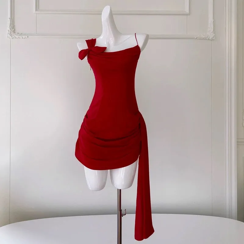 JazzHer Simple Sheath Spaghetti Straps Chiffon Short Red Homecoming Dresses Birthday Outfit (PRE-ORDER)