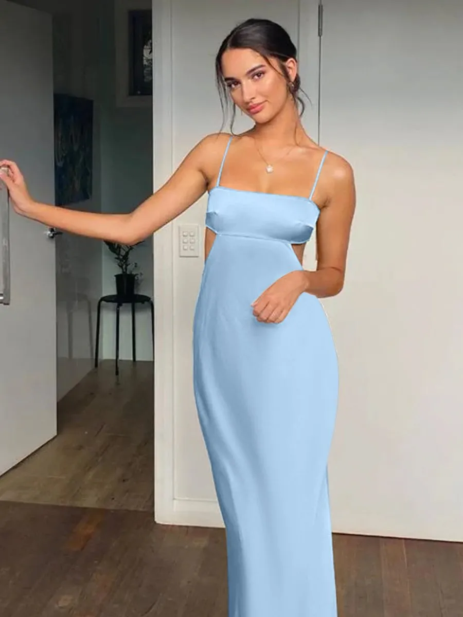 Jelissa | Spaghetti Straps Sheath Aqua Blue Prom Dress Formal Satin Party Dress
