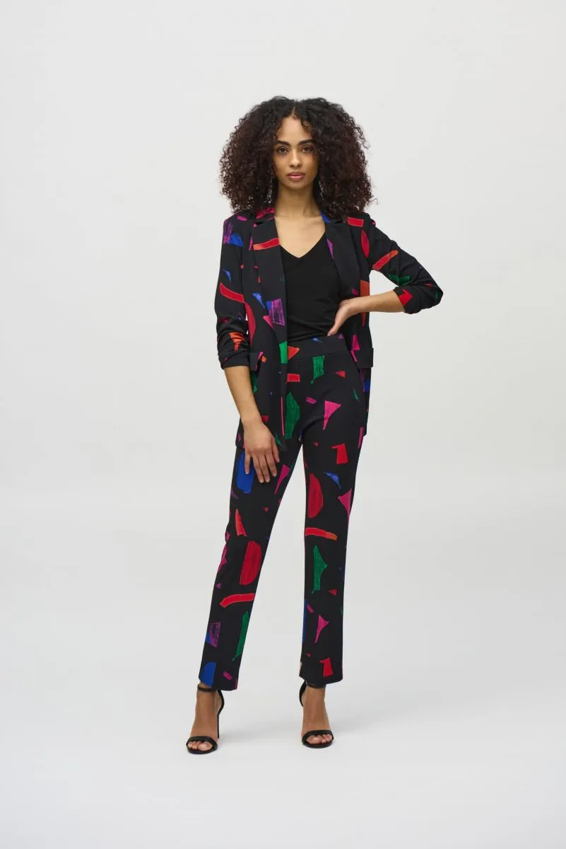 Joseph Ribkoff Black/Multi Abstract Print Pull-On Straight Pants 244245