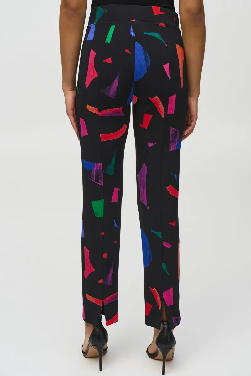 Joseph Ribkoff Black/Multi Abstract Print Pull-On Straight Pants 244245