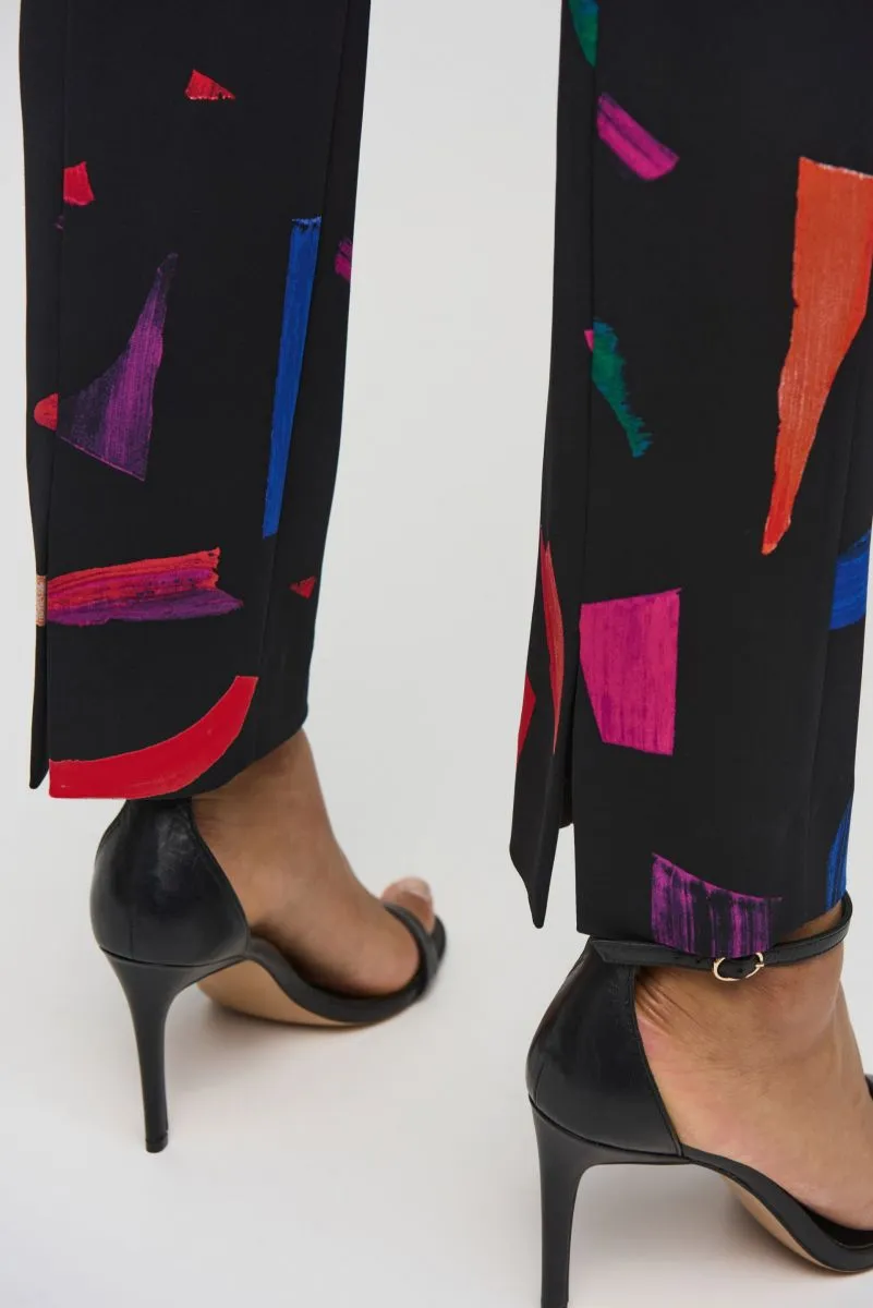 Joseph Ribkoff Black/Multi Abstract Print Pull-On Straight Pants 244245