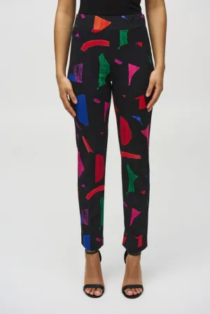Joseph Ribkoff Black/Multi Abstract Print Pull-On Straight Pants 244245