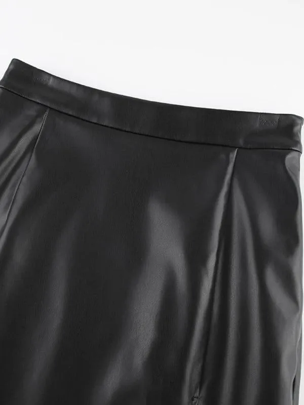 Kakaclo Faux Leather Pencil Skirt with Side Slit