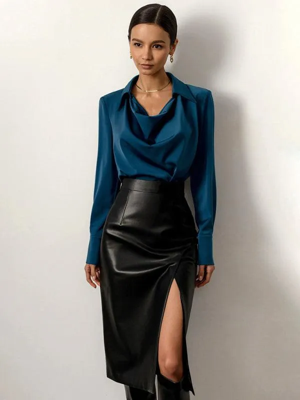 Kakaclo Faux Leather Pencil Skirt with Side Slit