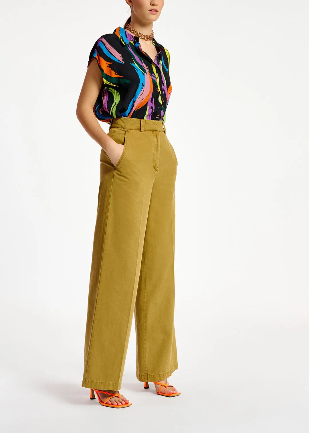 Khaki straight-leg pants