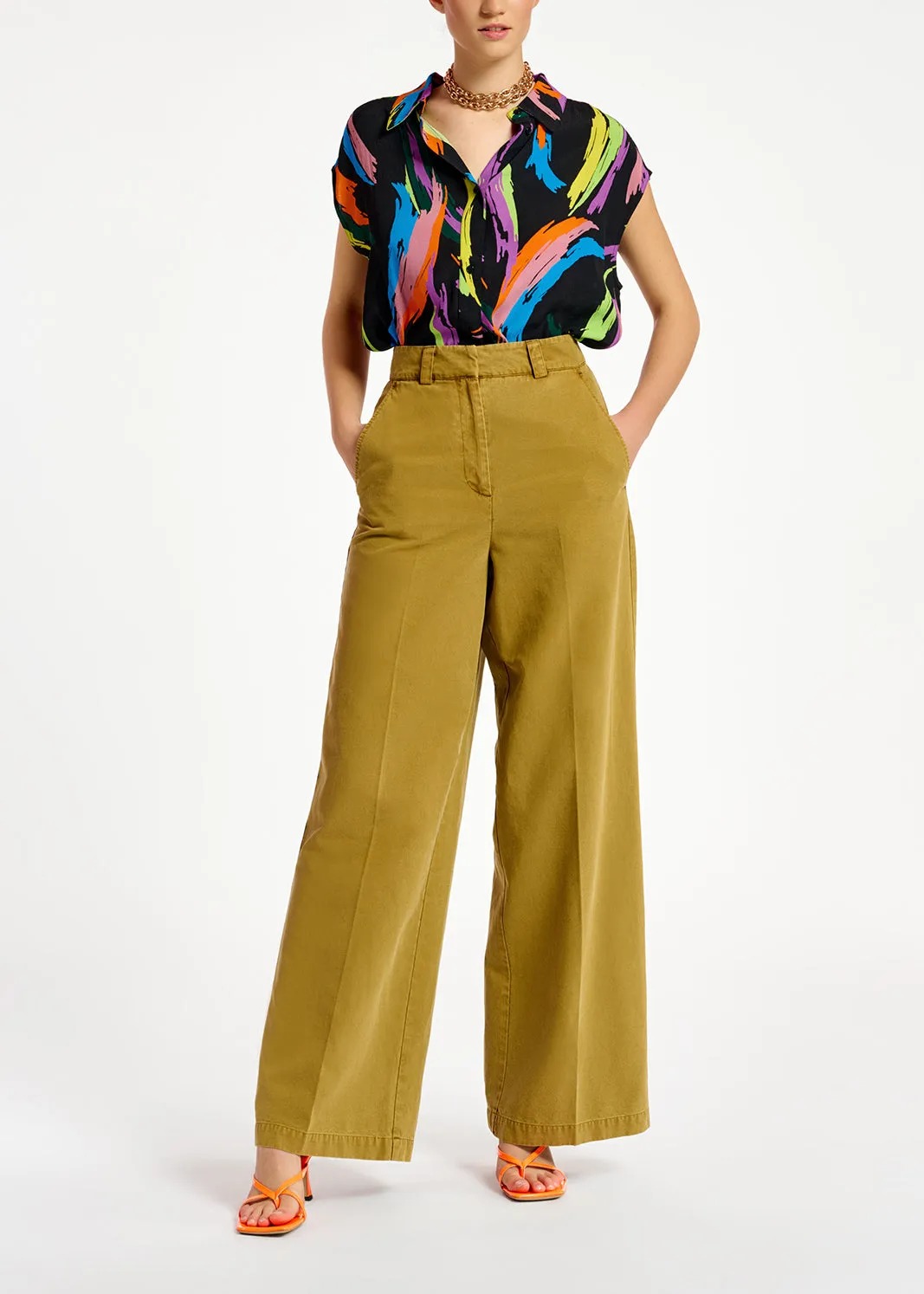 Khaki straight-leg pants